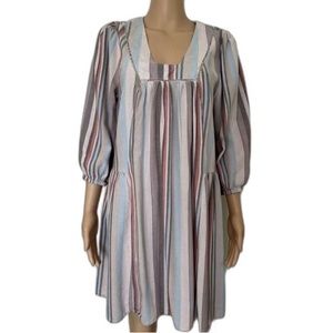Knox Rose Linen Blend Multicolor Rainbow Striped Square Neck Dress M